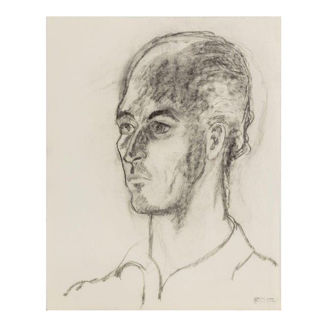 Manfred Schwartz Portrait of Man Charcoal on Paper For Sale