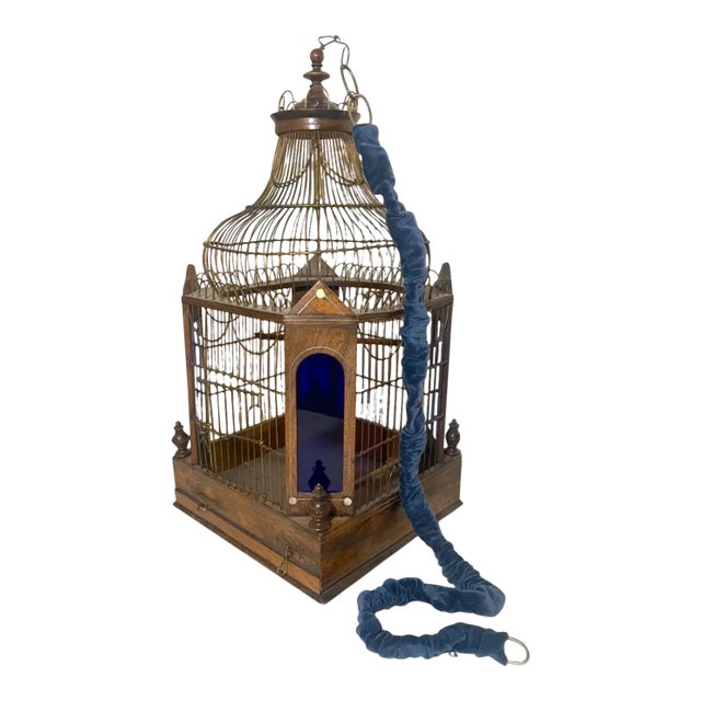 Antique 1800's Handmade Westley Richards Gunsmith Wood Stained Glass Birdcage For Sale