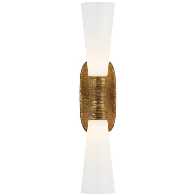 Kelly Wearstler for Visual Comfort Signature Utopia Large Double Bath Sconce in Gild with White Glass For Sale