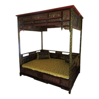 Antique Chinese Qing Dynasty Hand Carved Wedding Bed For Sale