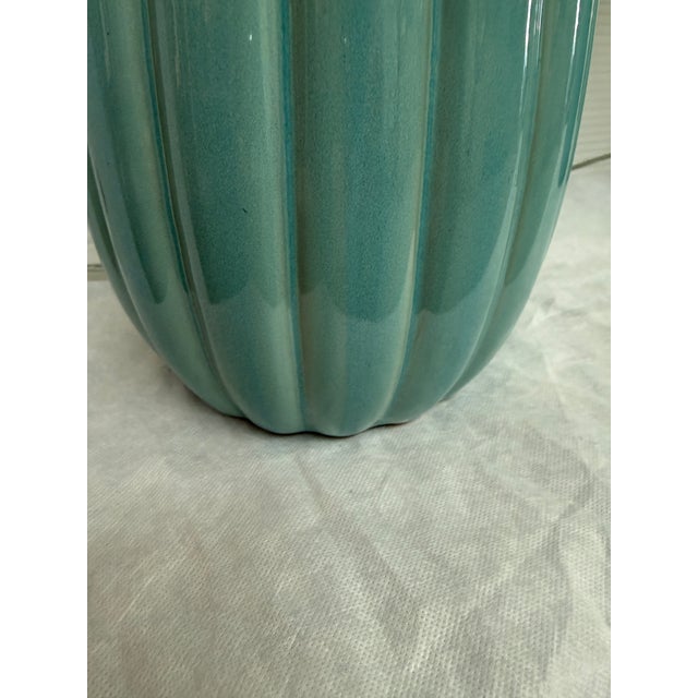Turquoise Ceramic Table Lamps, Pair For Sale - Image 10 of 12