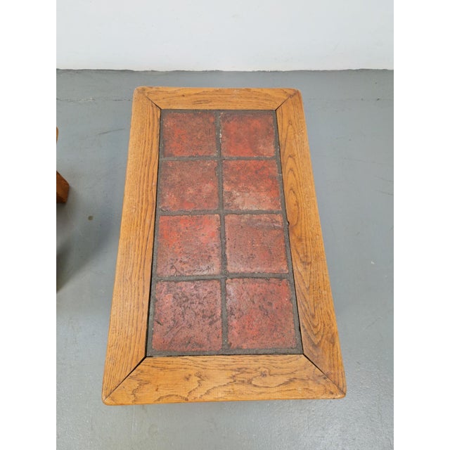 Brutalist Oak Side Table with Terracotta Tiles, 1950s, Set of 2 For Sale - Image 11 of 13