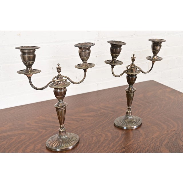 Tiffany and Co. Tiffany & Co. Antique Victorian Silverplate Two-Arm Candelabras, Pair For Sale - Image 4 of 15