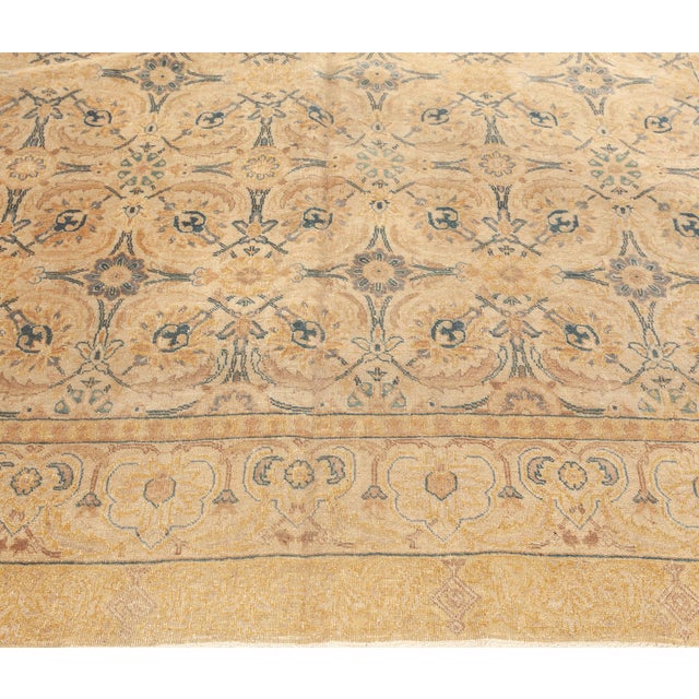 1920s Persian Tabriz Inky Blue, Soft Yellow, Beige Hand Knotted Wool Rug For Sale - Image 4 of 9
