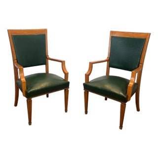 1940s Pair of oak and leather armchairs by De Coene Frères For Sale