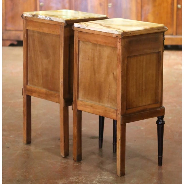 Pair of 19th Century French Louis XVI Mahogany Marble-Top Nightstands For Sale - Image 9 of 9