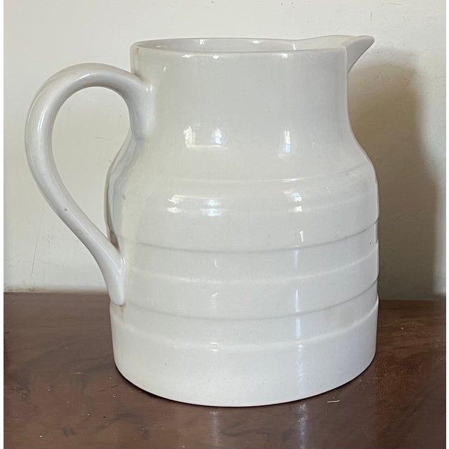 Ceramic Mid-Century English Creamware 5 Pint Banded Pitcher Jug Dated 1953 For Sale - Image 7 of 12
