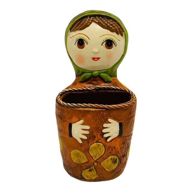 Pride Creations Papier Mache Babushka Doll Wall Pocket Japan, 1960 For Sale