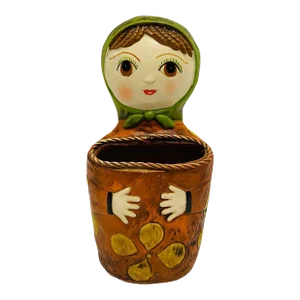 Pride Creations Papier Mache Babushka Doll Wall Pocket Japan, 1960