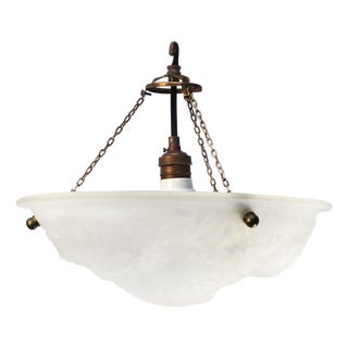 Art Nouveau French Brass and White Pressed Glass Pendant Light, 1920s For Sale