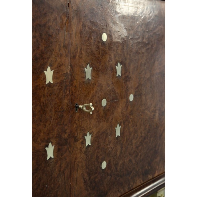 Italian Art Deco Sideboard in Dark Walnut Burl and Brass, 1930s For Sale - Image 9 of 13