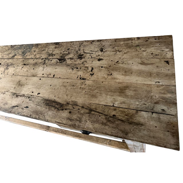 Exceptional 9 Ft Antique French Primitive 2-Drawer Work Table For Sale - Image 15 of 16