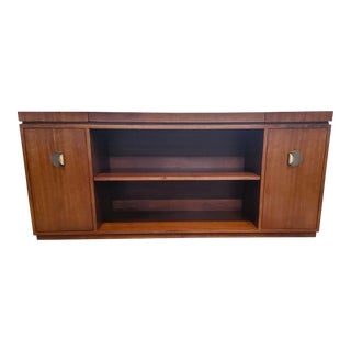 Baker Furniture McGuire Mahogany & Leather Media Console Cabinet For Sale