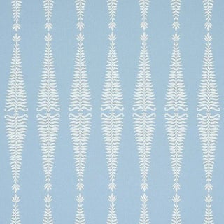 Sample - Schumacher Fern Tree Fabric in Ivory & Sky For Sale
