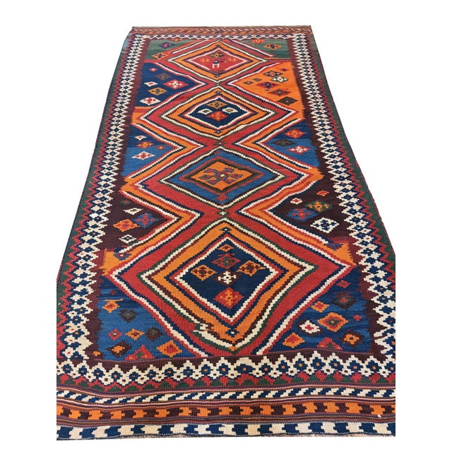 1900 - 1909 1900s Antique Multi Diamond Tribal Ghashghai Flatweave Kilim Rug 4' 9" X 9' 2" For Sale - Image 5 of 6