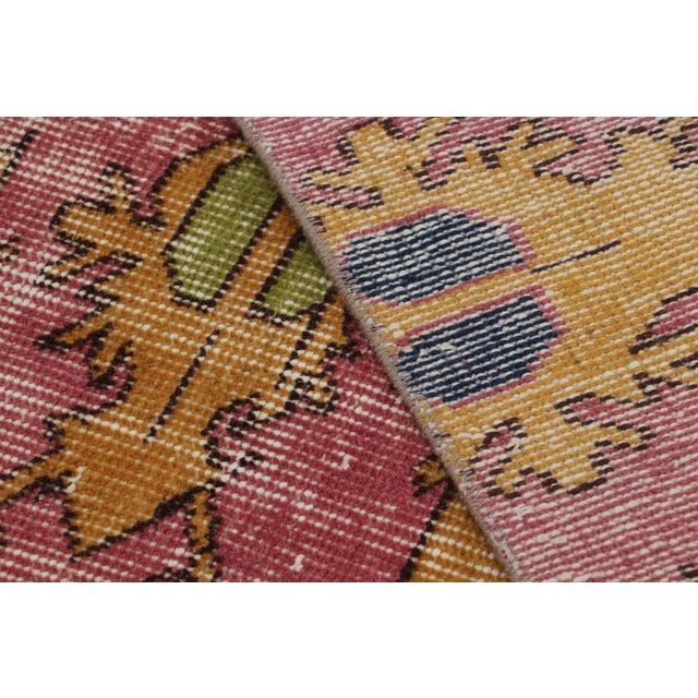 Pink Vintage Mid-Century Pink and Gold Geometric Wool Rug, Black and Green Accents For Sale - Image 8 of 8