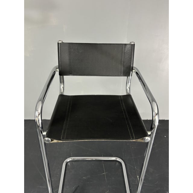1980s Italian Bauhaus Tubular Chrome High Bar Stools, 1970s, Set of 2 For Sale - Image 5 of 18