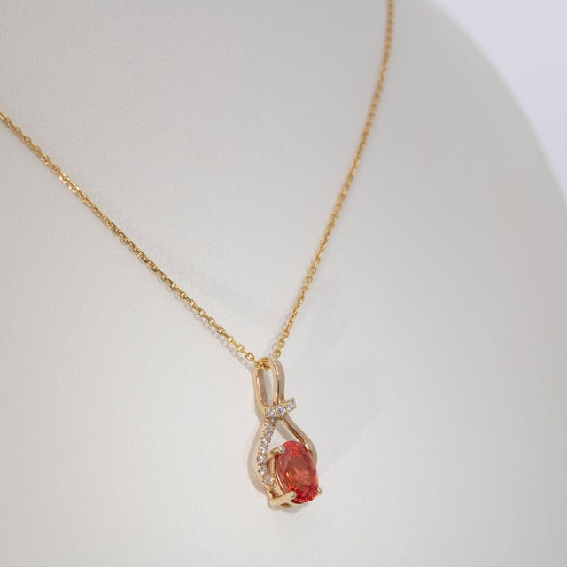 2020s 1.2Ct Padparadscha Sapphire Pendant With Earth-Mined Diamonds: Solid 14k Gold For Sale - Image 5 of 7