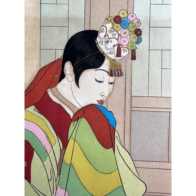 Pair Japanese Woodblock Prints La Mariee and Le Marie by Paul Jacoulet For Sale - Image 17 of 18