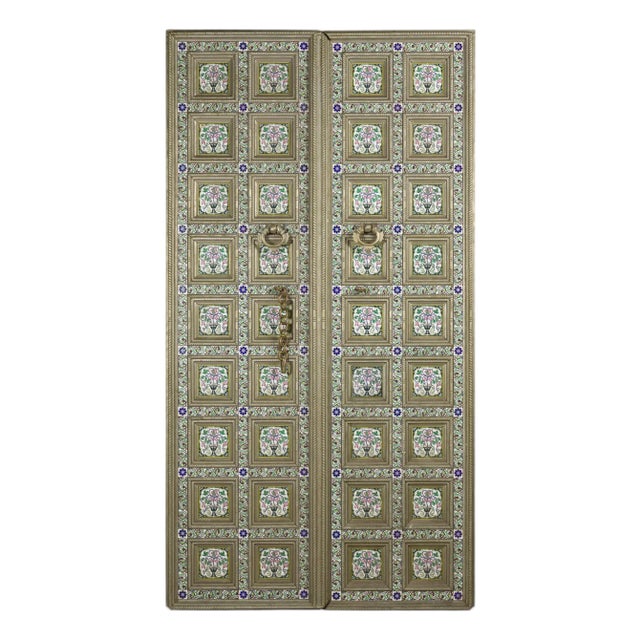 Pair of Antique Indian Decorative Panels with Painted Tin Insets For Sale