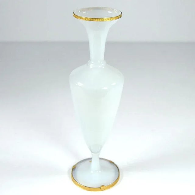 French Opaline Glass Ormolu Vase, 1950s. For Sale - Image 9 of 10