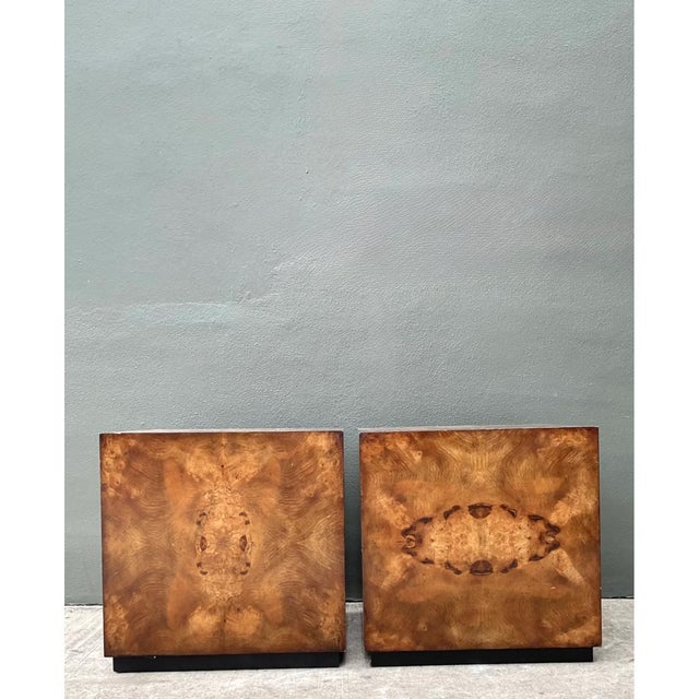 Wood Vintage Burl Wood Cube Tables - Pair For Sale - Image 7 of 12