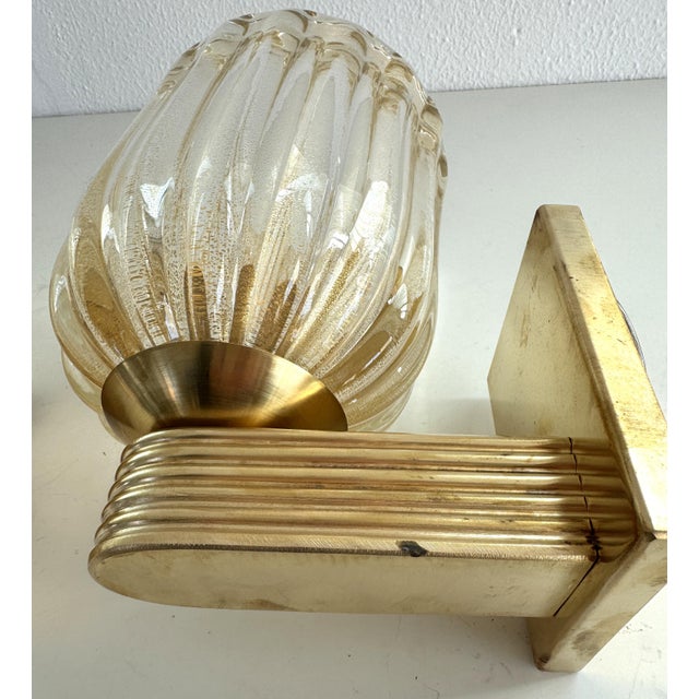 Art Deco Murano Crystal Glass and Brass Wall Sconces, 1990s, Set of 2 For Sale - Image 12 of 13