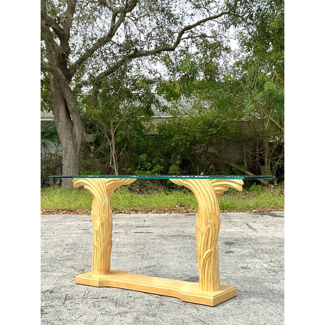 Light Yellow Vintage Regency Plaster Frond Console Table After Serge Roche For Sale - Image 8 of 8