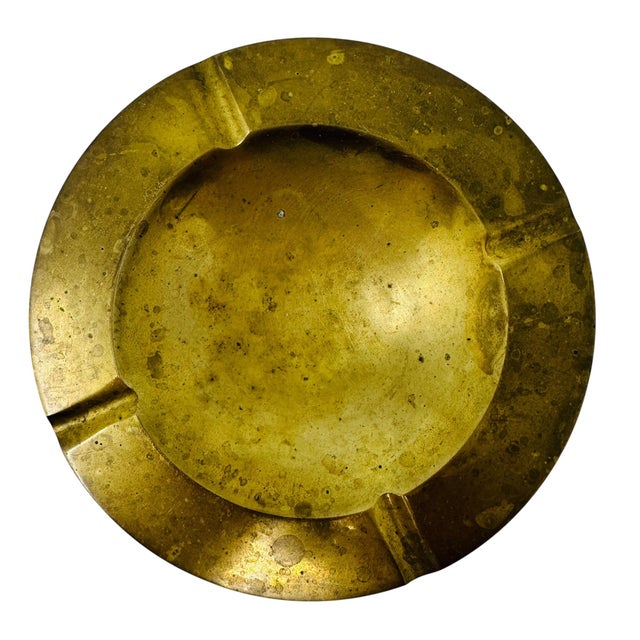 Pair of Vintage 1950s Italian Solid Brass Ashtrays, Heavy Cast 12oz Mid Century Modern Catchall Dishes, Original Patina Hollywood Regency For Sale - Image 10 of 16