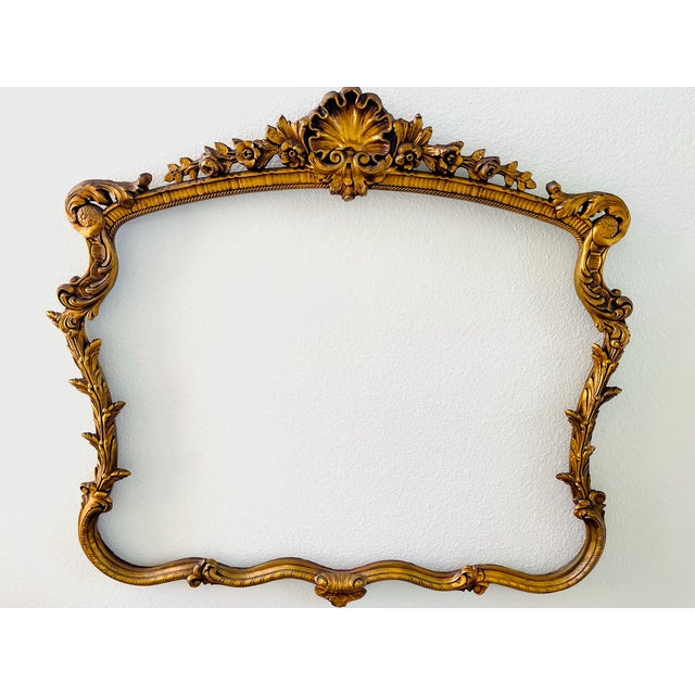 Gold Rococo Shell Crest Floral Antique Gold Mirror Frame For Sale - Image 8 of 8