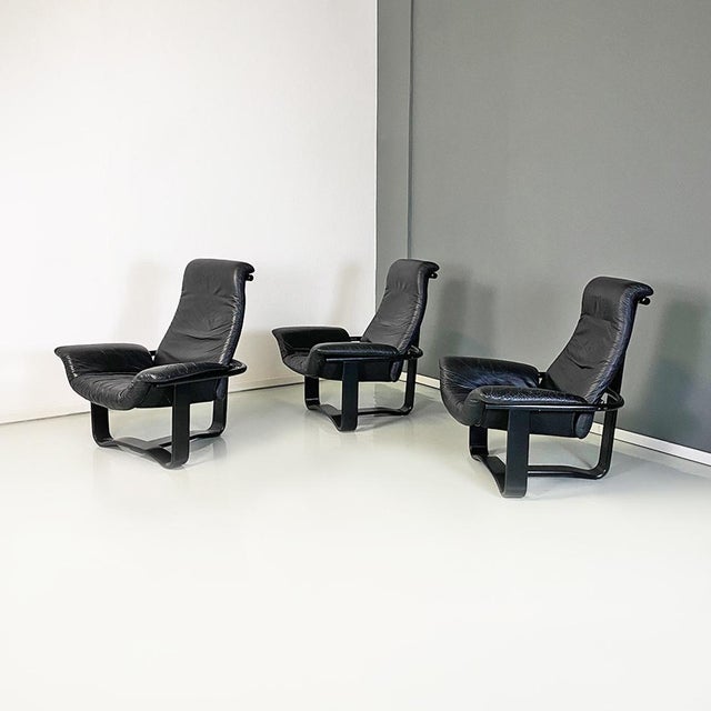 Norwegian Modern Wood and Leather Armchairs attributed to Ingmar Relling for Westnofa, 1970s, Set of 3 For Sale - Image 3 of 18