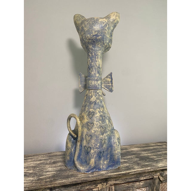 Vintage Jeanne Valentine Oversized Blue Papier-Mâché Cat Sculpture For Sale - Image 4 of 13