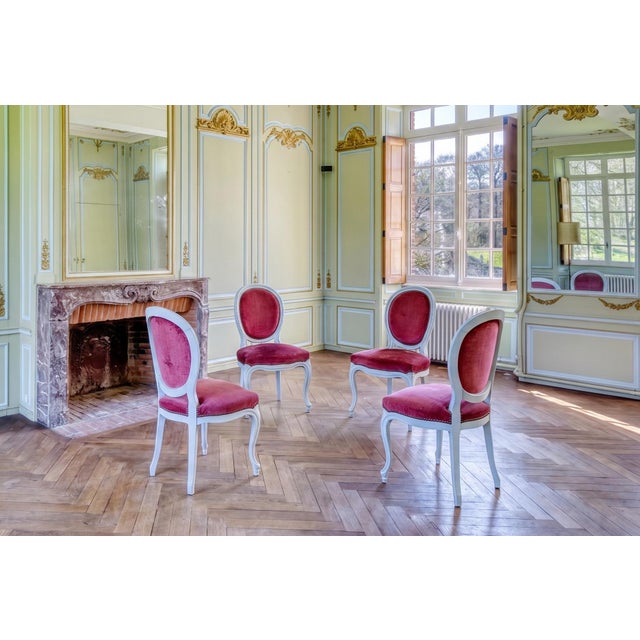 Elegant antique set of 4 French Louis XVI style chairs, circa 1900, sourced from a privately owned château in central...