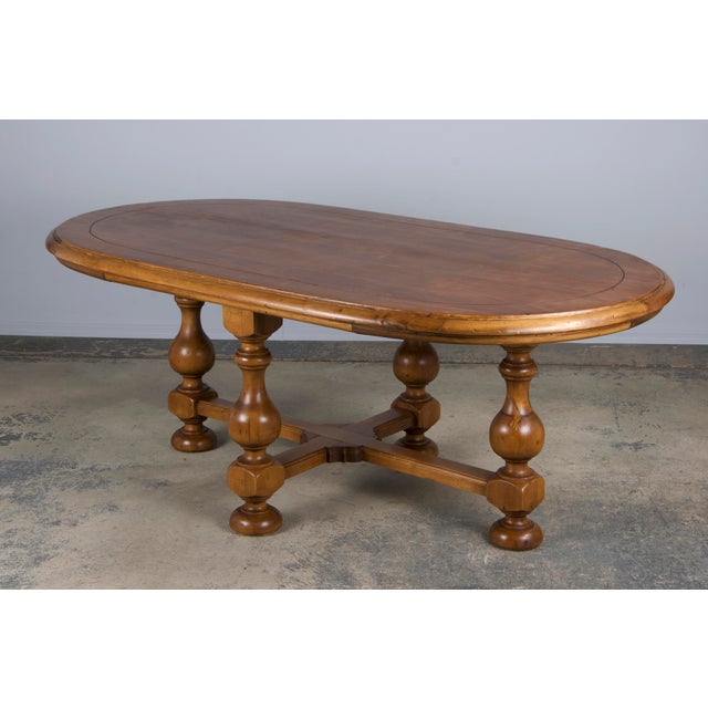 Country French Provincial Oval Farmhouse Maple Trestle Dining Table For Sale - Image 11 of 12