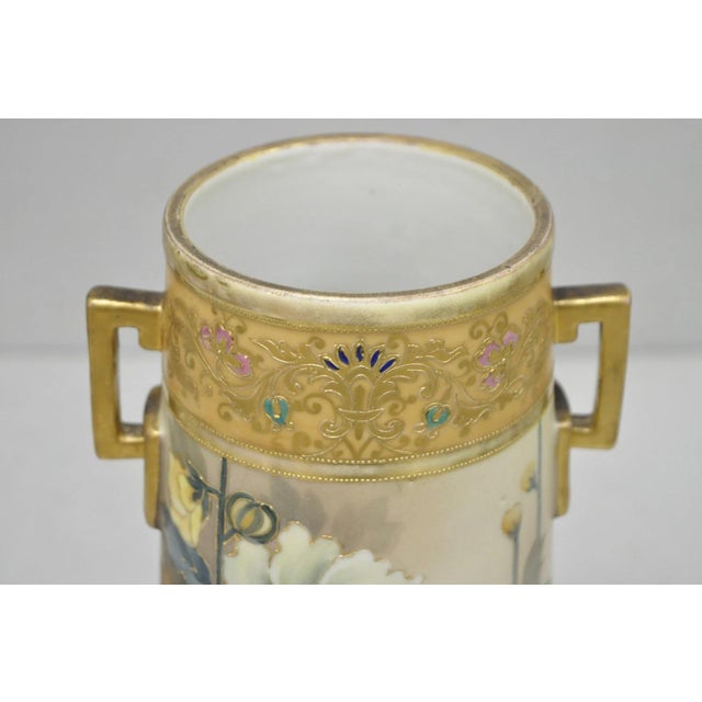 Antique Nippon Noritake Hand Painted Art Nouveau Porcelain Footed Round Vase For Sale - Image 13 of 16