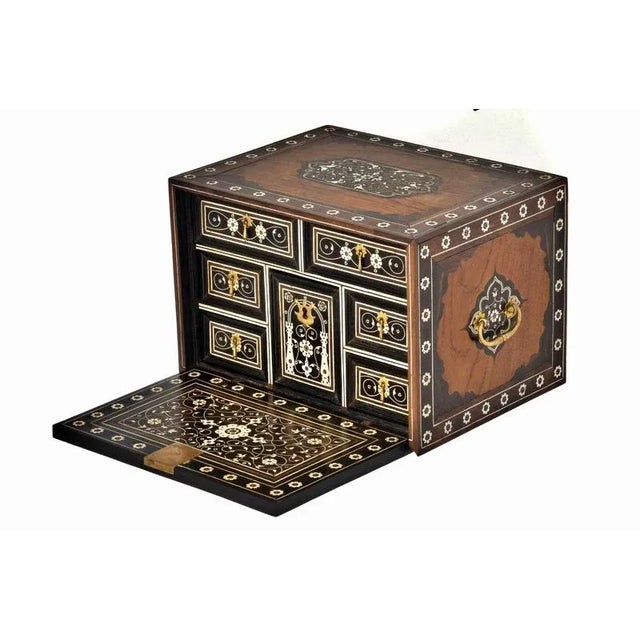 17th century indo-portuguese counter 17th-century indo-portuguese mughal cabinet, teak, ebony, and ivo\.\. Hinged top with...