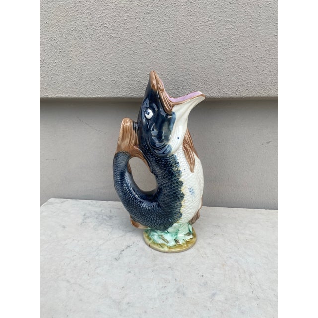 English Victorian Majolica Fish Pitcher Circa 1880 For Sale - Image 4 of 6