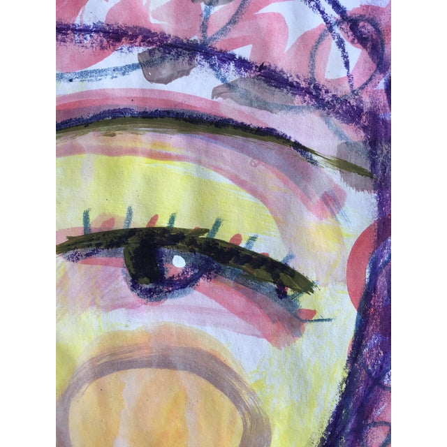 Contemporary Paintings by CL Auker, Mixed Media Colorful Face Triptych on Paper For Sale - Image 14 of 15