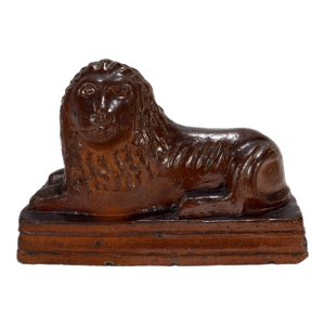 Antique American Folk Art Sewer Tile Recumbent Lion Figurine