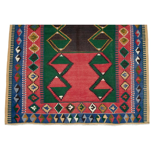 1960s Hand Woven Turkish Kilim Rug Flat Weave Area Rug - 4′4″ × 6′1″ For Sale - Image 9 of 11