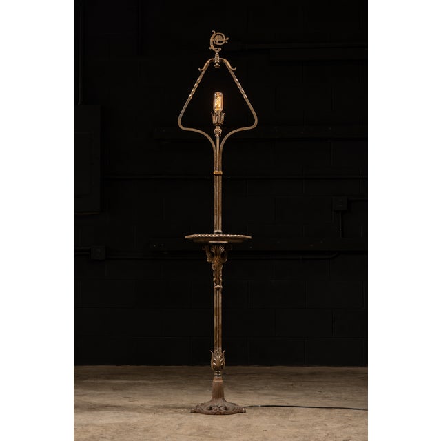 Art Nouveau Antique Brass Lamp With Ashtray Stand For Sale - Image 3 of 8