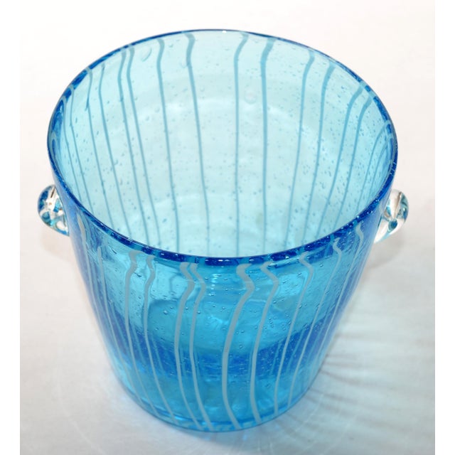 Murano, Venini & Co. 1970s Vintage Venini Style Blown Glass Light Blue White Wine Cooler Martini Ice Bucket Italy For Sale - Image 4 of 12