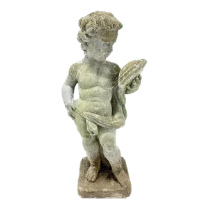 Vintage Italian Cherub Looking in Mirror Garden Statue