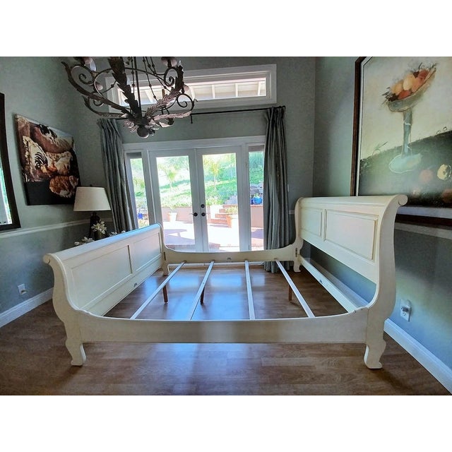1990s Ethan Allen Country French Queen Sleigh Bed White Chairish