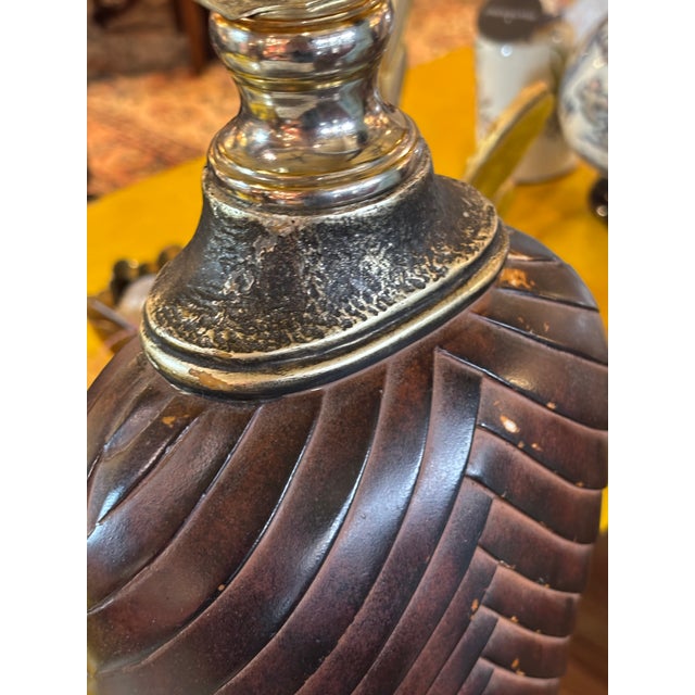 Cast Ceramic Lamps in Faux, Overlapping Leather Pattern - a Pair For Sale - Image 10 of 11