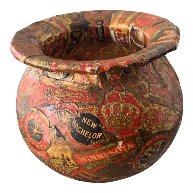 Custom Vintage 1950s Cigar Seals Decoupage Trinket Dish For Sale