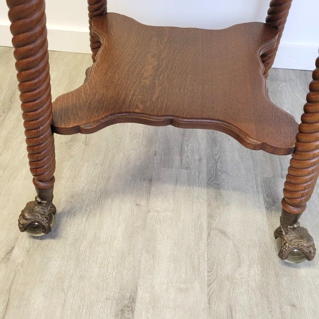 Victorian Tiger Oak Side Table With Large Green Man Claw-and-Glass Ball Feet For Sale - Image 9 of 11