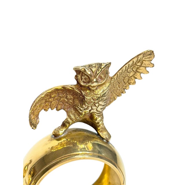Metal Vintage Hollywood Regency Brass Owl Napkin Rings – Set of 4 For Sale - Image 7 of 12