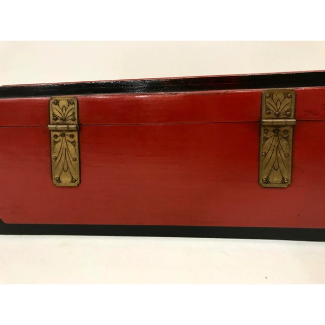 Wood Antique Red & Black Lacquered Chinoiserie Chest For Sale - Image 7 of 12