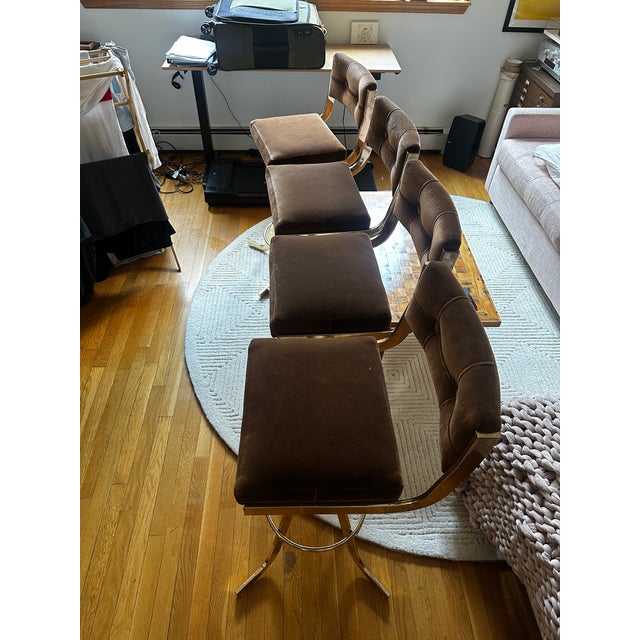 Four 1970s Brown Velvet Barstools For Sale - Image 9 of 9